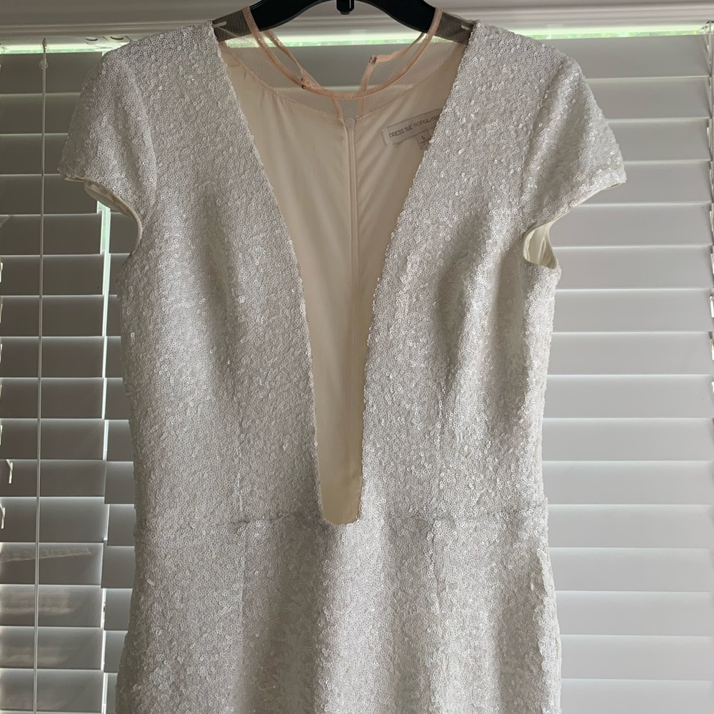 White Sequin And Nude Mesh Wedding Gown